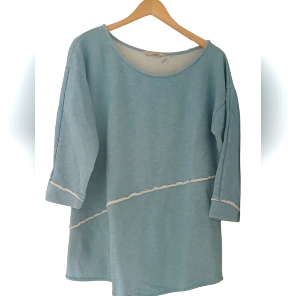 Soft Surroundings Sweatshirt Top Asymmetric Tunic French Terry Pale Blue - Picture 2 of 6